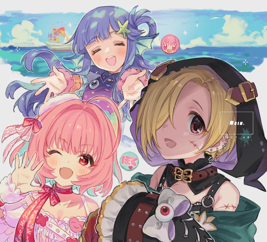 yumemi riamu, shirasaka koume, and asari nanami (idolmaster and 1 more) drawn by msin
