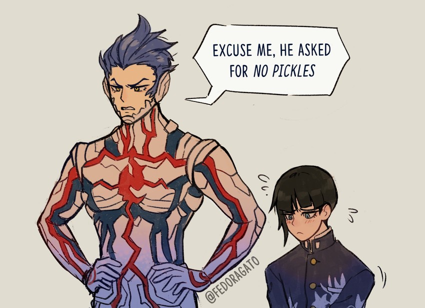 protagonist and aogami (shin megami tensei and 1 more) drawn by fedoragato