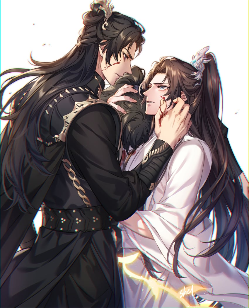 chu wanning, mo ran, and taxian-jun (erha he tadebai mao shizun) drawn by zehel_az