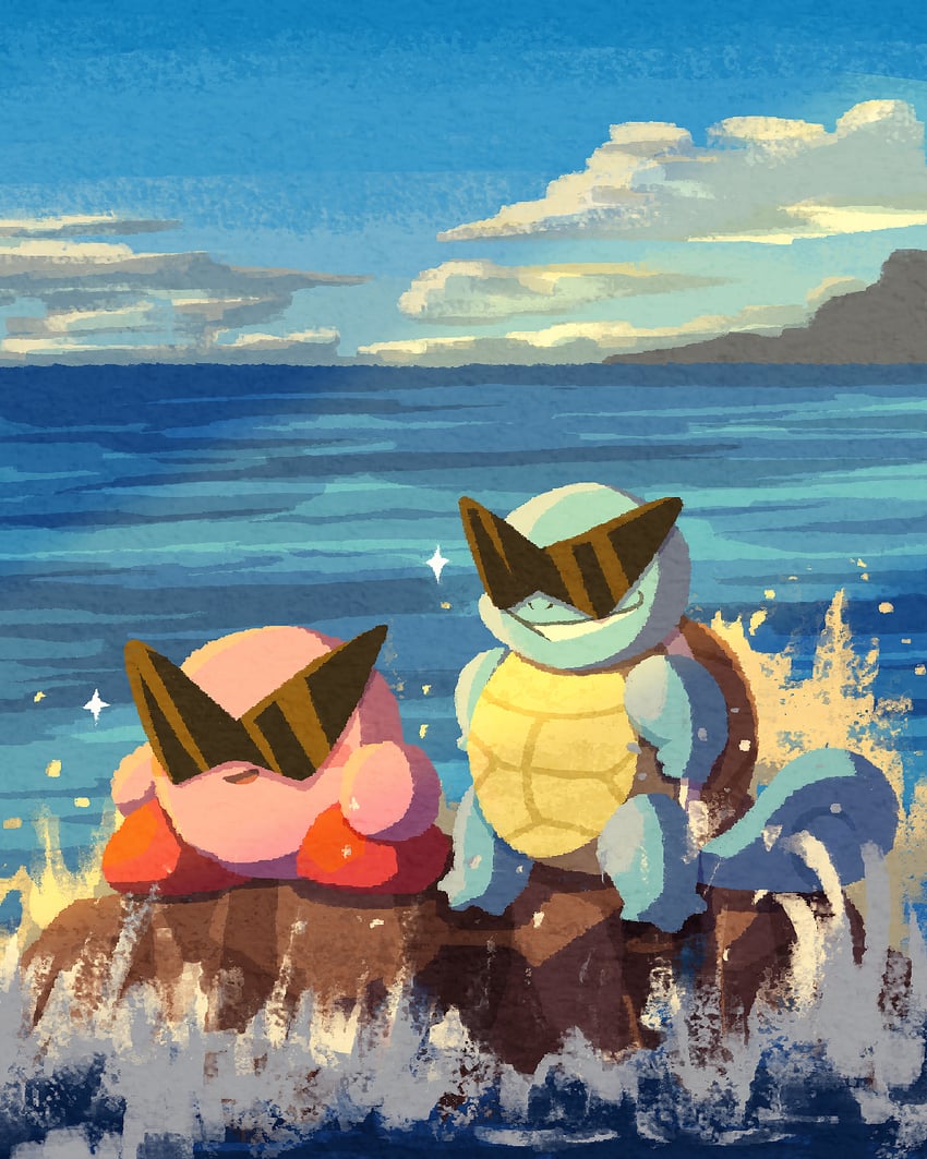 kirby, squirtle, and squirtle squad (pokemon and 1 more) drawn by miclot