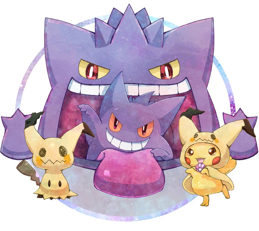 pikachu, gengar, mimikyu, and gigantamax gengar (pokemon) drawn by gaonyan