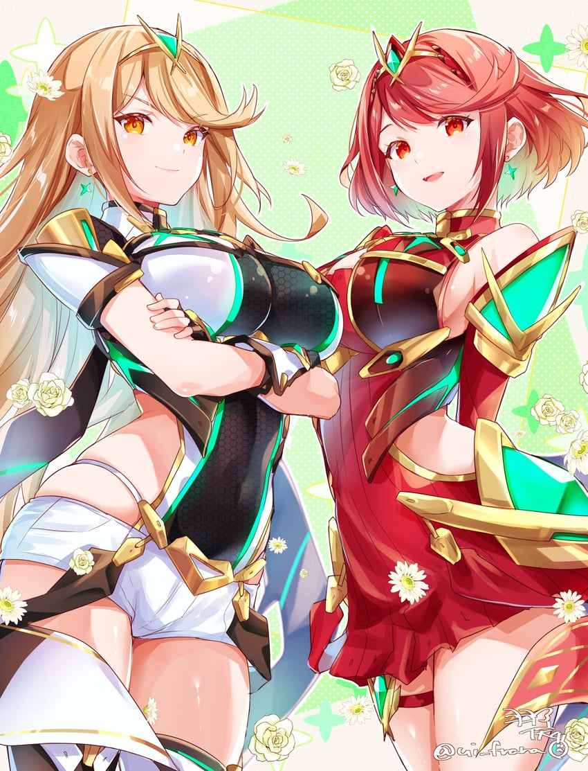 pyra and mythra (xenoblade chronicles and 1 more) drawn by ui_frara