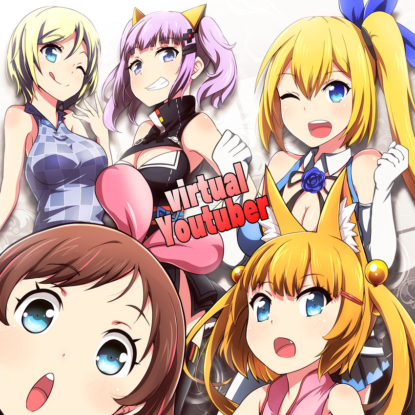 kizuna ai, kaguya luna, dennou shoujo siro, mirai akari, and mikoko (.live and 4 more) drawn by tanashi_(mk2)