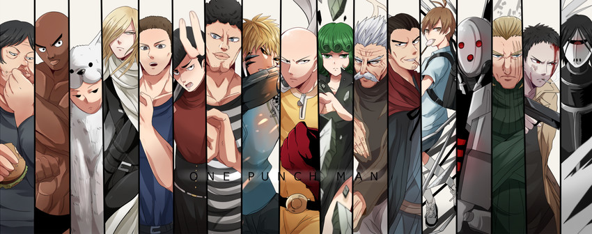 tatsumaki, saitama, genos, king, kinzoku bat, and 12 more (one-punch man) drawn by kishi_(solrrrr)