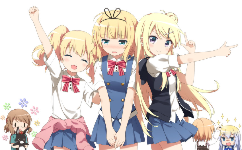 kafuu chino, hoto cocoa, kirima syaro, kujou karen, alice cartelet, and 2 more (gochuumon wa usagi desu ka? and 2 more) drawn by goribote