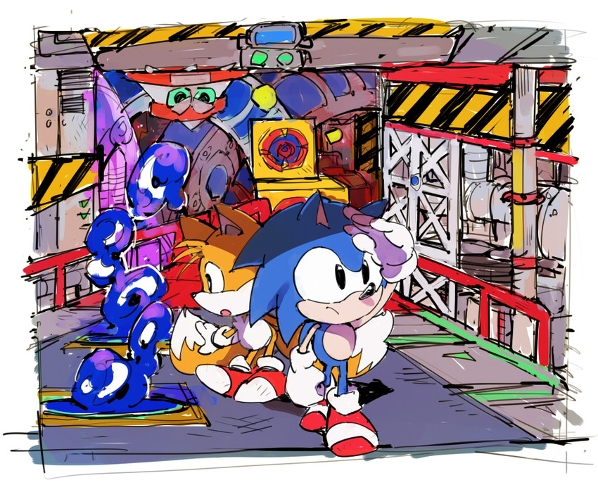 sonic the hedgehog, tails, classic sonic, and classic tails (sonic and 2 more) drawn by chiro_(pez777)