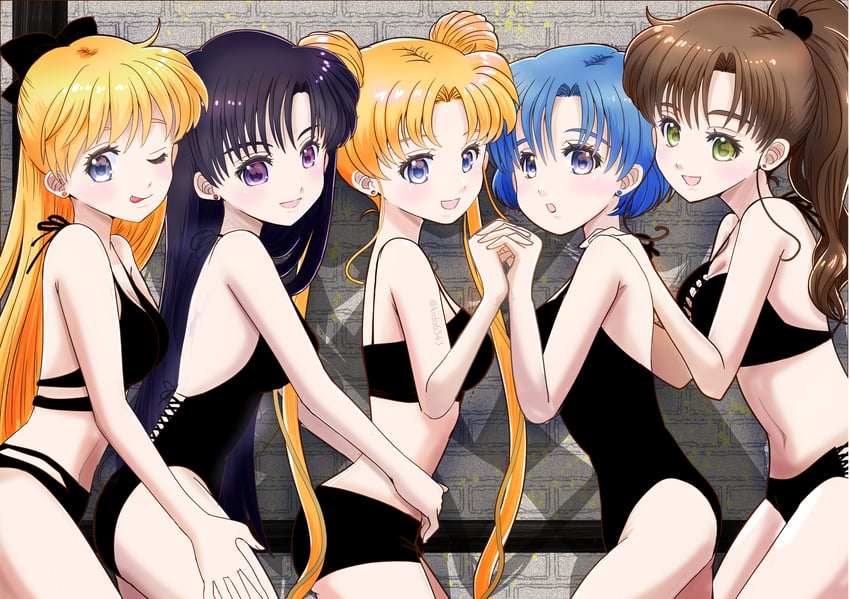 tsukino usagi, mizuno ami, aino minako, hino rei, and kino makoto (bishoujo senshi sailor moon) drawn by kuroasa24