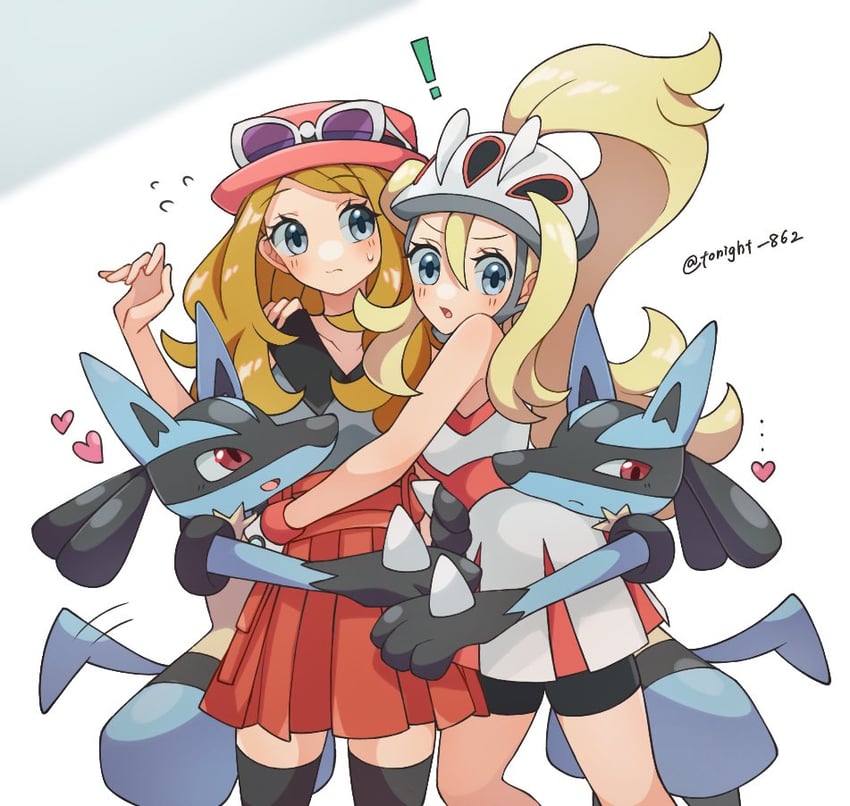 serena, lucario, and korrina (pokemon and 1 more) drawn by rain_(tonight_862)