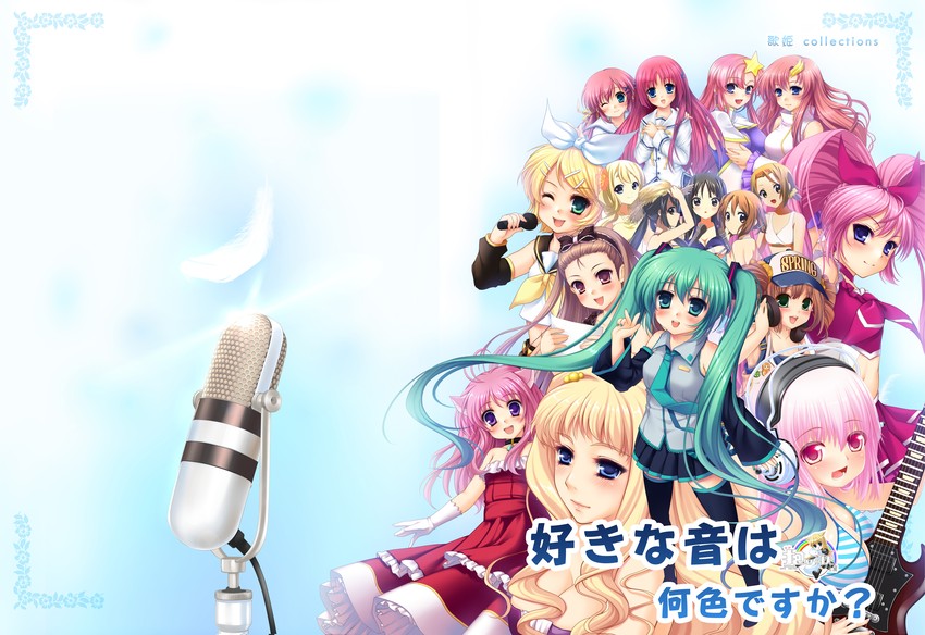 hatsune miku, kagamine rin, akiyama mio, nakano azusa, hirasawa yui, and 13 more (idolmaster and 13 more) drawn by dakemakura-koubou