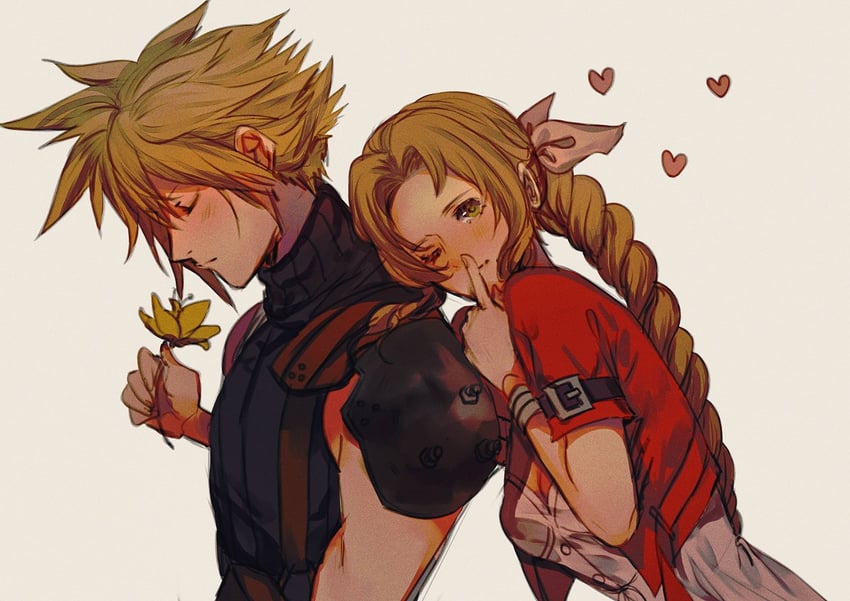 cloud strife and aerith gainsborough (final fantasy and 2 more) drawn by sera_(serappi)