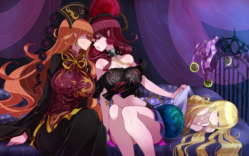 clownpiece, junko, and hecatia lapislazuli (touhou) drawn by raptor7