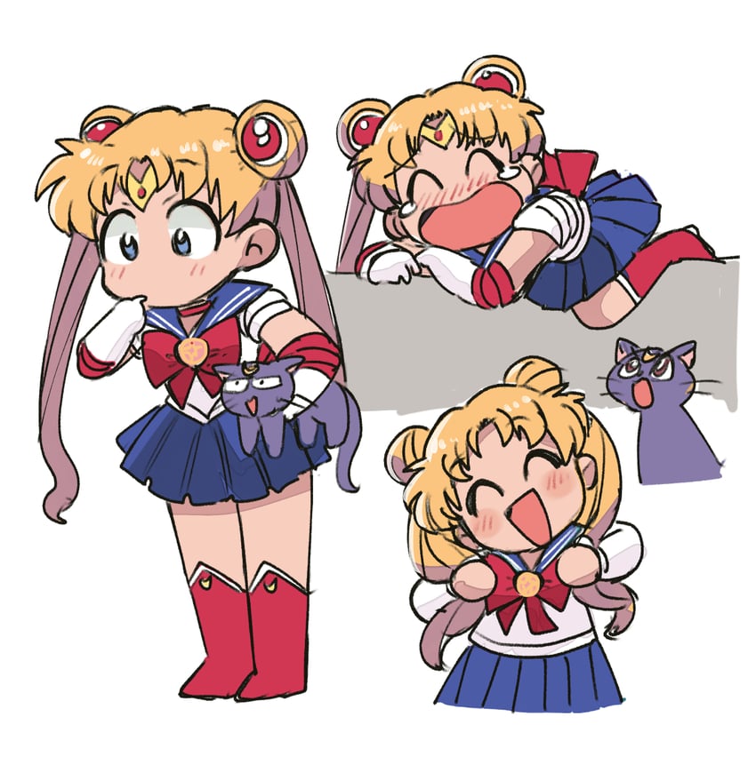 tsukino usagi, sailor moon, and luna (bishoujo senshi sailor moon) drawn by tsubobot