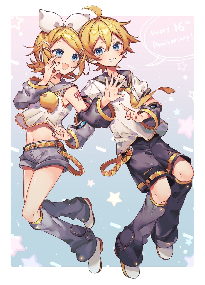 kagamine rin and kagamine len (vocaloid) drawn by sazanami_(ripple1996)