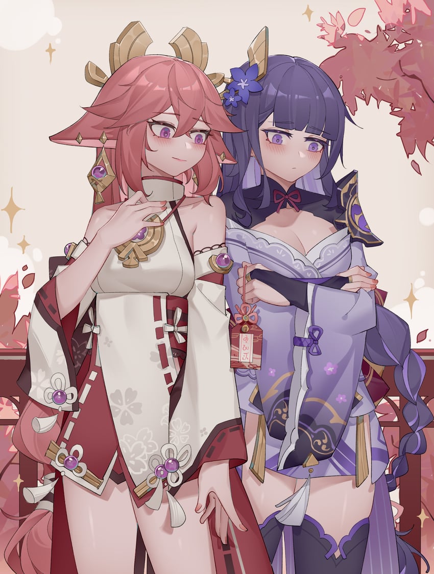 raiden shogun and yae miko (genshin impact) drawn by yuk233