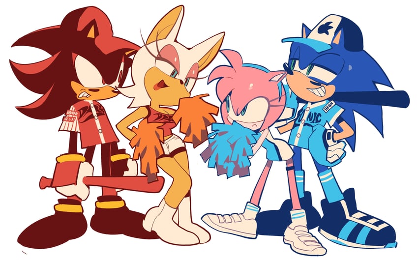 sonic the hedgehog, shadow the hedgehog, amy rose, and rouge the bat (sonic and 1 more) drawn by kosherea