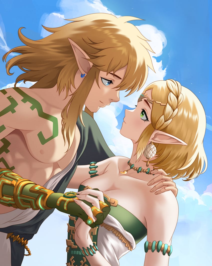 link and princess zelda (the legend of zelda and 1 more) drawn by aldrich.art