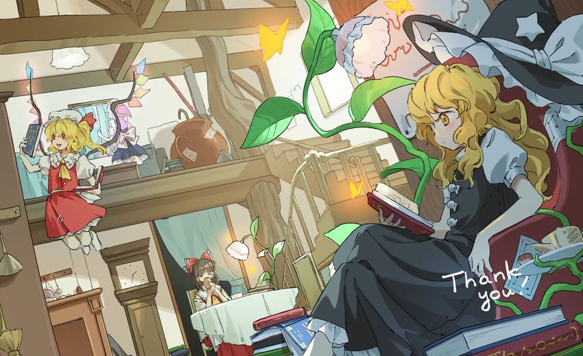 hakurei reimu, kirisame marisa, flandre scarlet, and izayoi sakuya (touhou) drawn by kaigen_1025