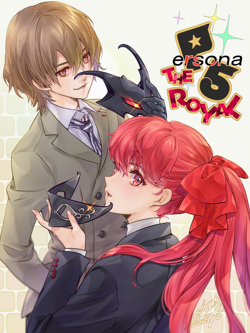yoshizawa kasumi and akechi gorou (persona and 2 more) drawn by qoo1234