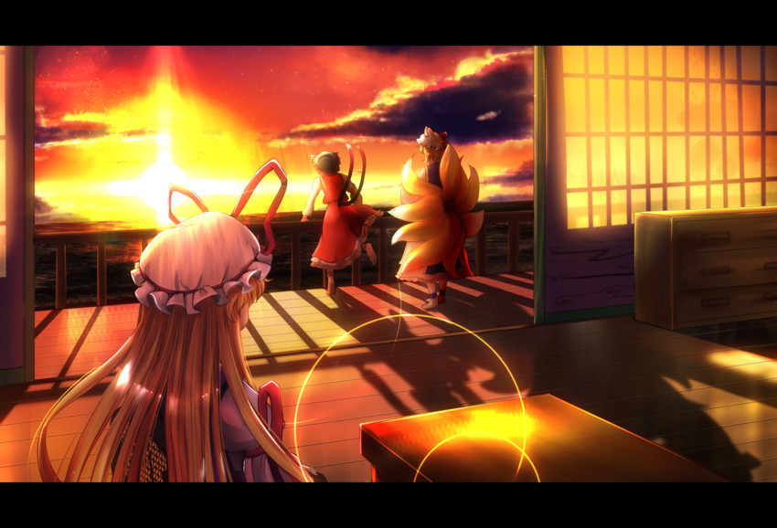 yakumo yukari, yakumo ran, and chen (touhou) drawn by nanahi_toshi