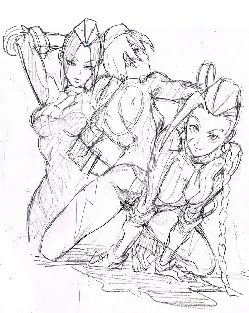 cammy white, juni, and juli (street fighter) drawn by murata_yuusuke