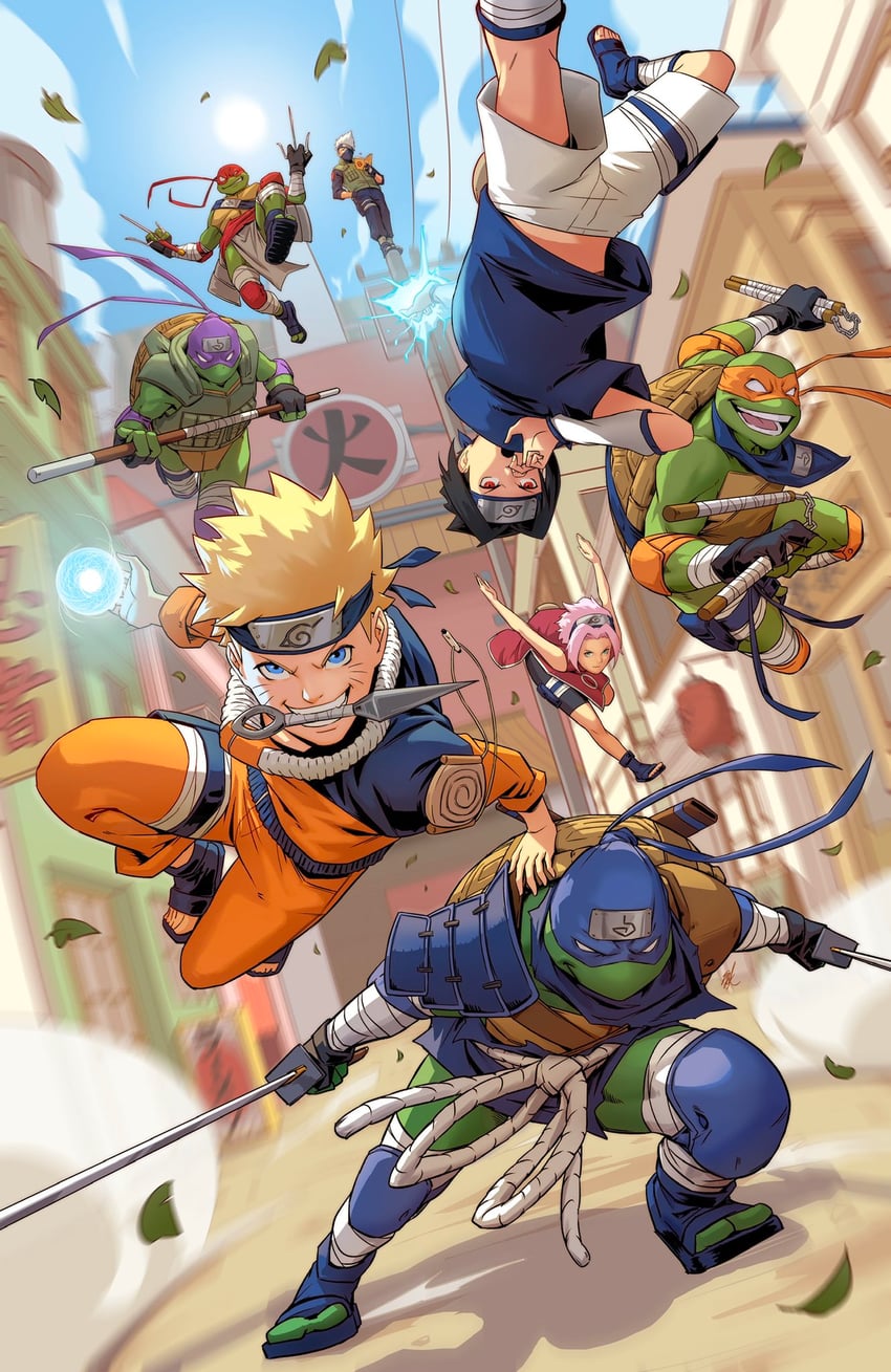 haruno sakura, uzumaki naruto, uchiha sasuke, hatake kakashi, leonardo, and 3 more (naruto and 1 more) drawn by ejikure