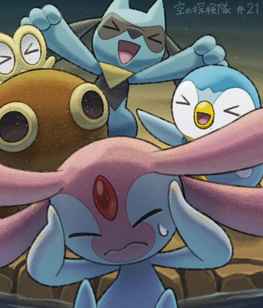 piplup, riolu, mesprit, and hippopotas (pokemon and 2 more) drawn by komepan