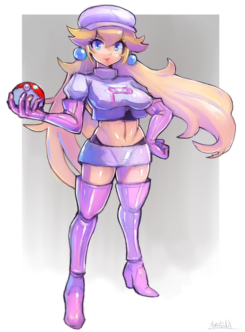 princess peach and team rocket grunt (pokemon and 1 more) drawn by oomasa_teikoku