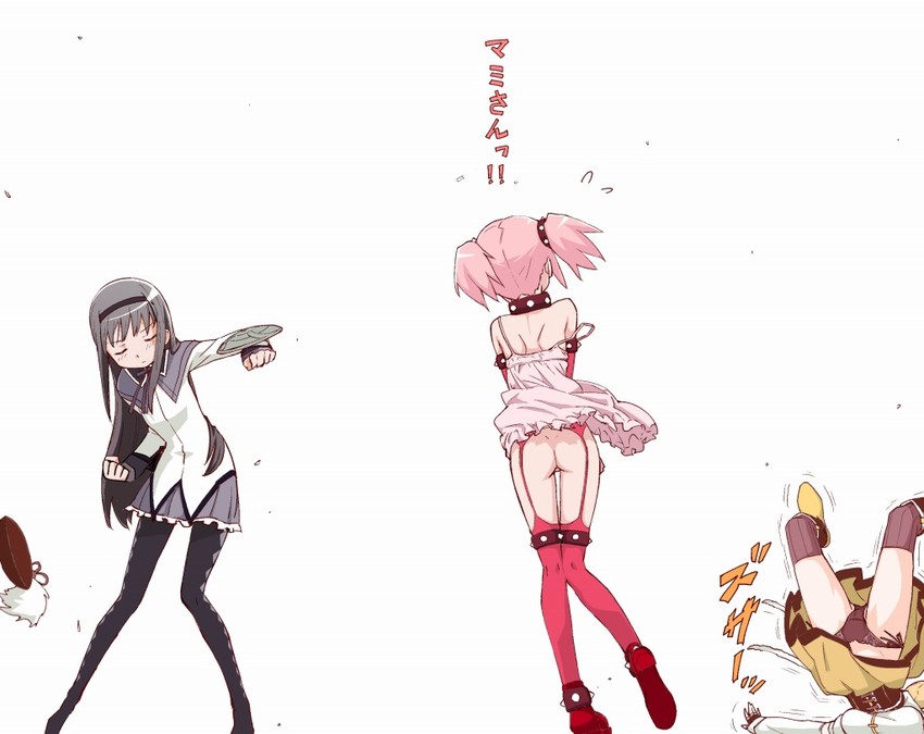 akemi homura, kaname madoka, and tomoe mami (mahou shoujo madoka magica) drawn by teri_terio