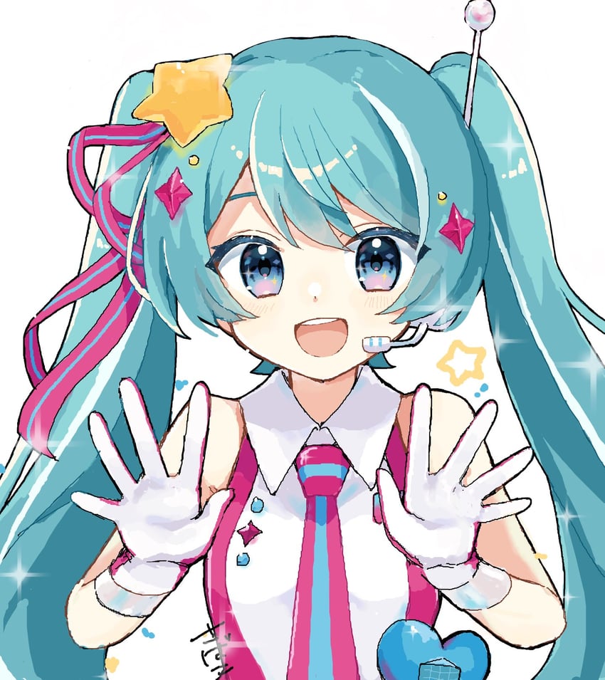 hatsune miku and magical mirai miku (vocaloid and 1 more) drawn by akikan_sabako