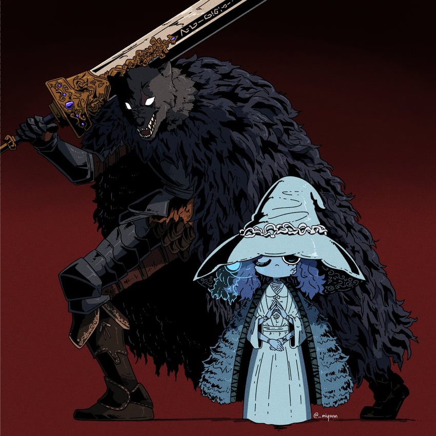ranni the witch and blaidd the half-wolf (elden ring) drawn by miyan_(oceanmaiden)