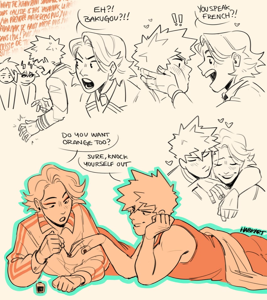 bakugou katsuki and aoyama yuga (boku no hero academia) drawn by habkart