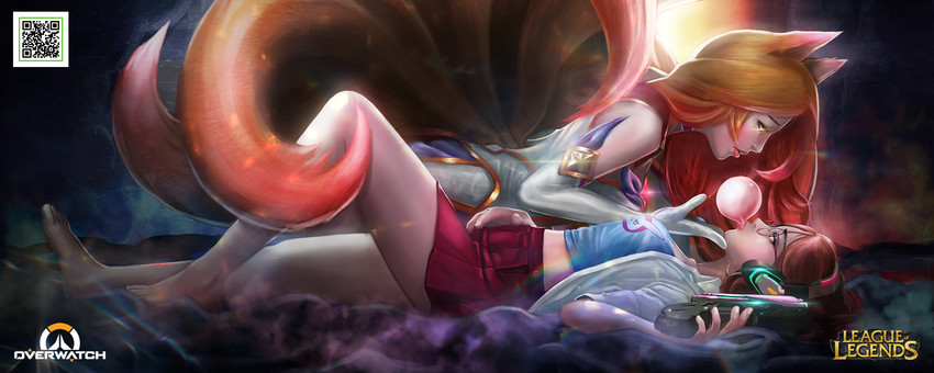 d.va, ahri, and star guardian ahri (league of legends and 2 more) drawn by jyin_(psythefly)
