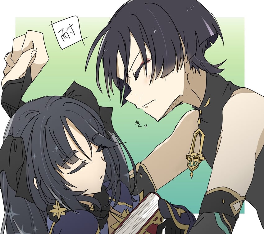 scaramouche, wanderer, and mona (genshin impact) drawn by iris_hapic