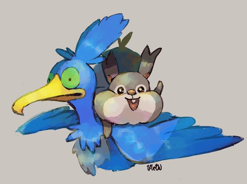 cramorant and skwovet (pokemon) drawn by bishamon_(usagi_ba)