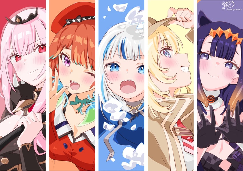 gawr gura, mori calliope, ninomae ina'nis, takanashi kiara, and watson amelia (hololive and 1 more) drawn by kamiya_maneki