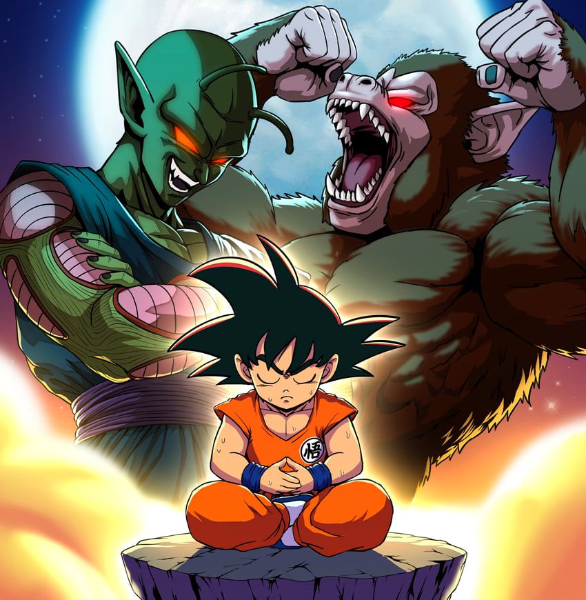 son goku, piccolo daimaou, and oozaru (dragon ball) drawn by pea-bean