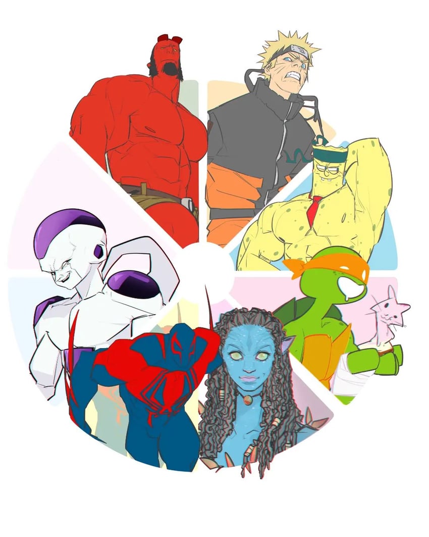 uzumaki naruto, frieza, spider-man, spongebob squarepants, final form frieza, and 3 more (dragon ball and 11 more) drawn by liyamou