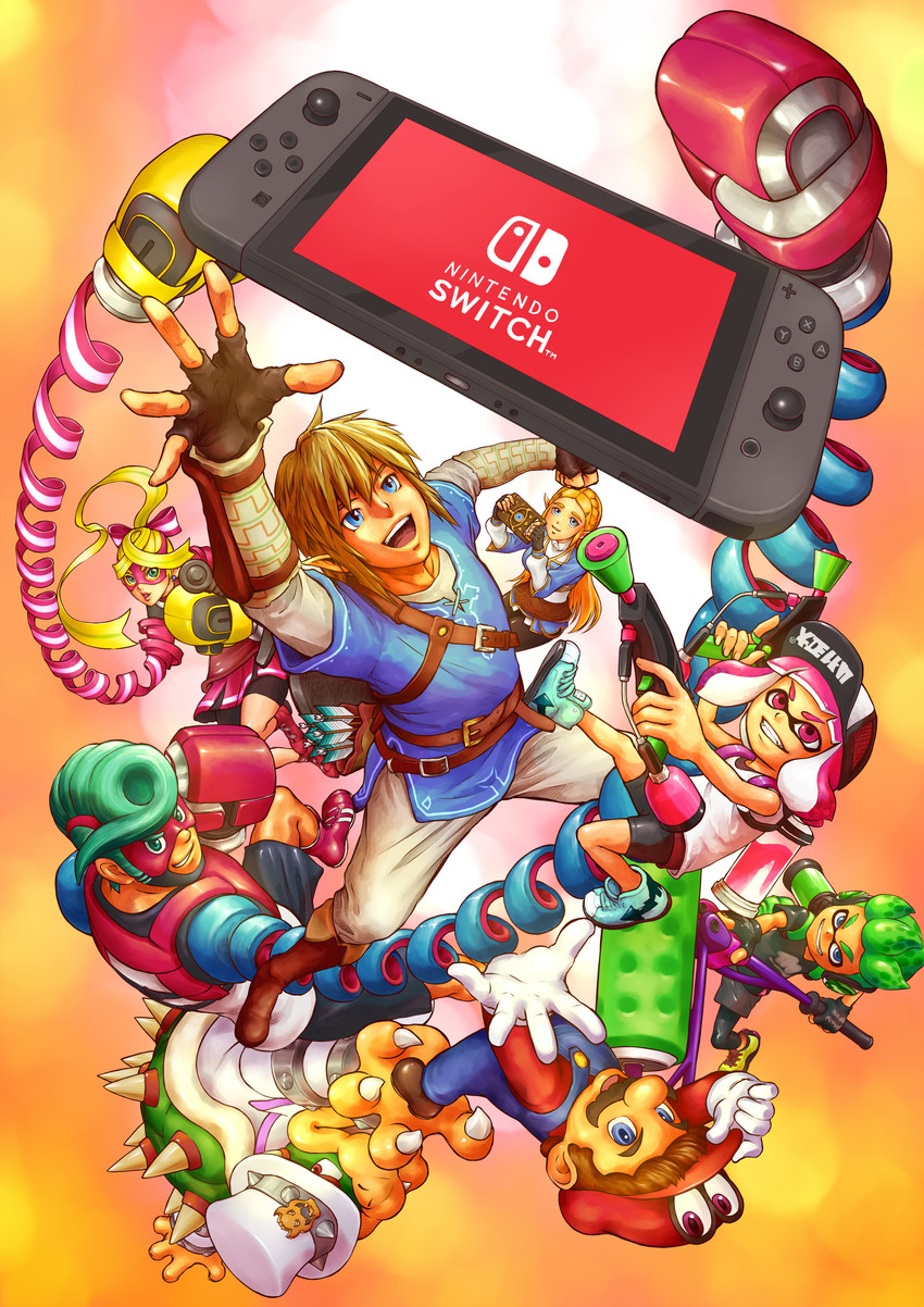link, inkling player character, princess zelda, inkling girl, mario, and 4 more (the legend of zelda and 7 more) drawn by t_(numerodieci10)