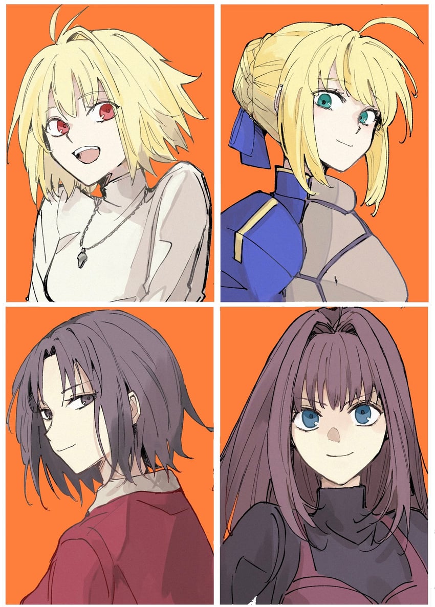 artoria pendragon, saber, arcueid brunestud, ryougi shiki, and aozaki aoko (fate and 5 more) drawn by ki_wa001