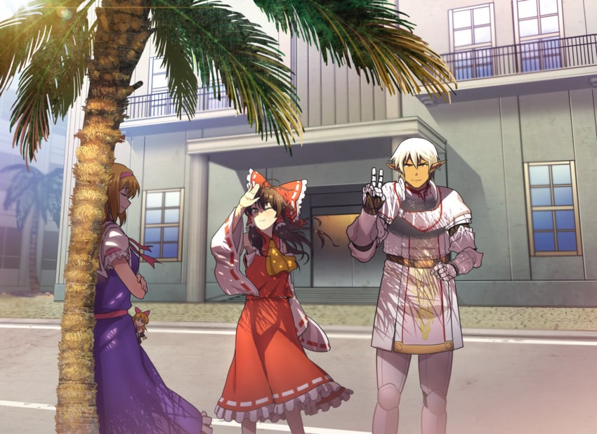 hakurei reimu, alice margatroid, and buront (touhou and 5 more) drawn by chiaki_rakutarou