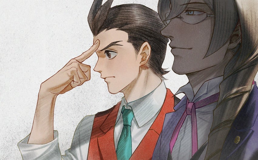apollo justice and kristoph gavin (ace attorney and 1 more) drawn by sio2_(whynotkarma)