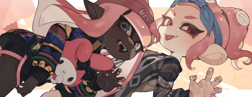 inkling player character, inkling girl, octoling player character, and octoling girl (splatoon) drawn by prat_rat