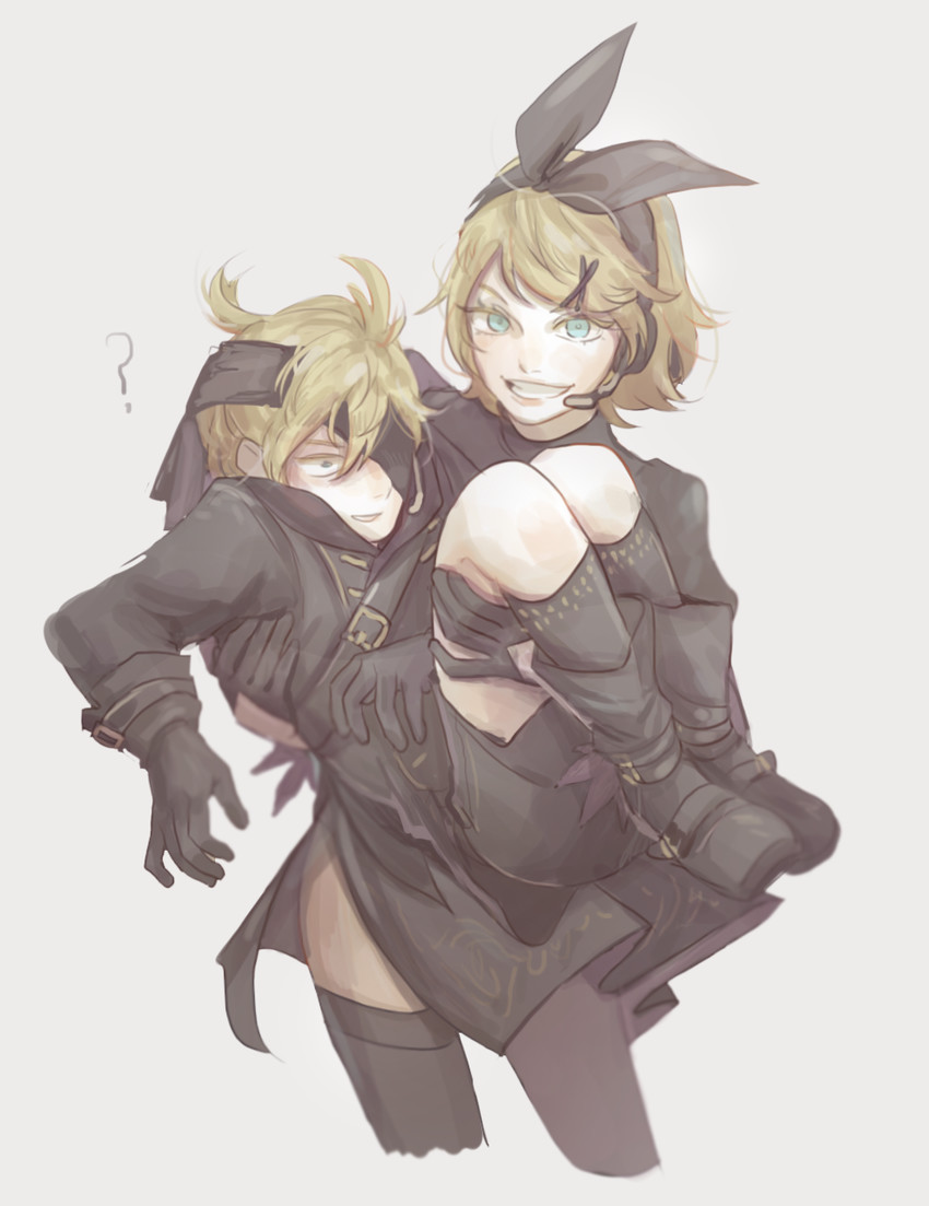 kagamine rin, kagamine len, 2b, and 9s (vocaloid and 2 more) drawn by yampopo