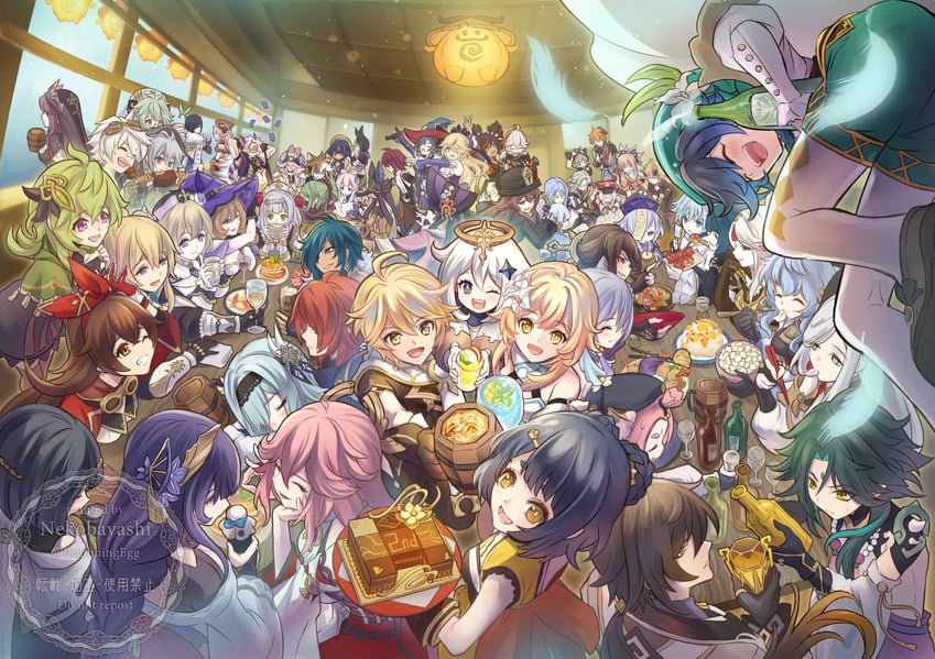 ganyu, lumine, raiden shogun, hu tao, aether, and 53 more (genshin impact) drawn by nekobayashi