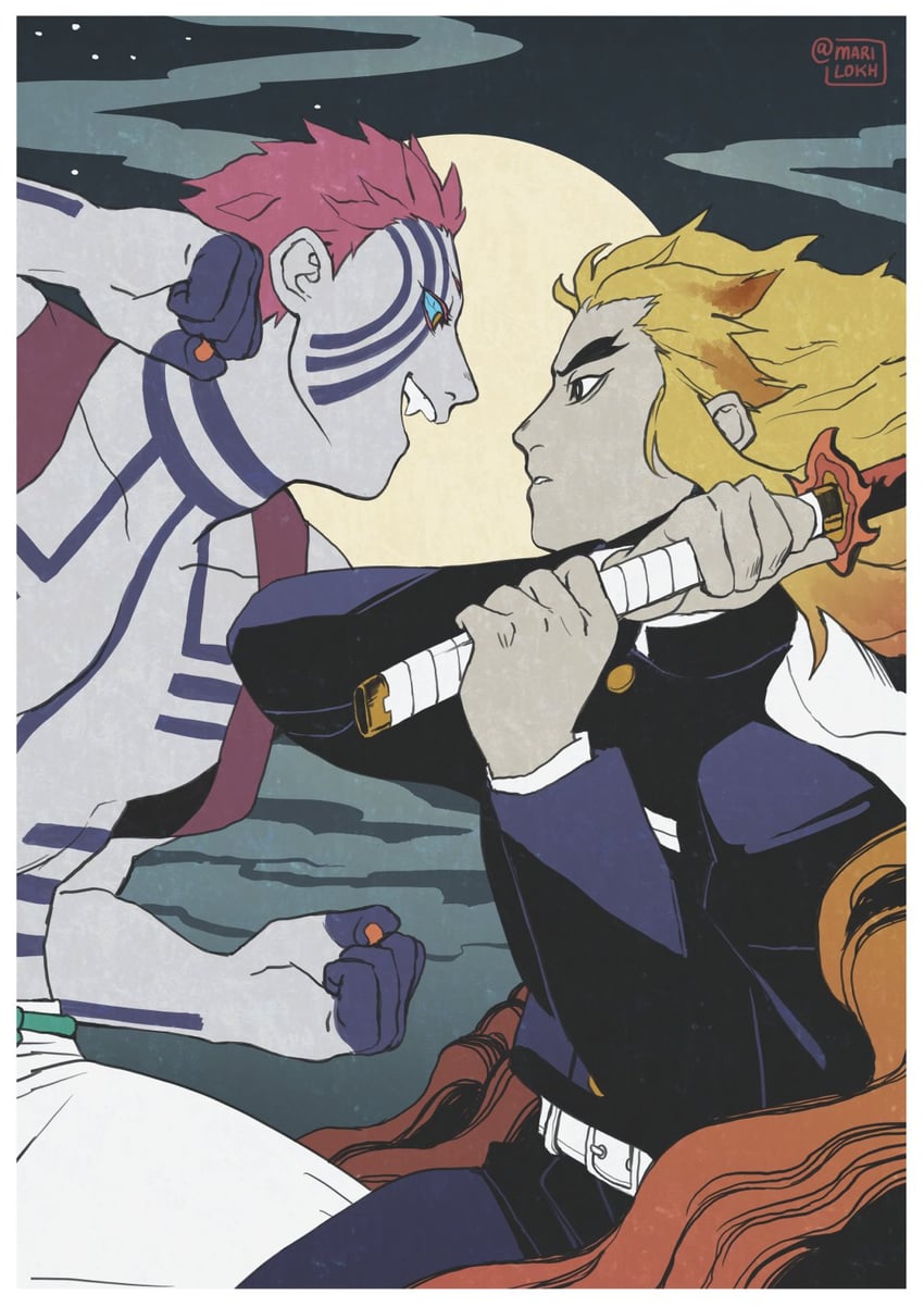 rengoku kyoujurou and akaza (kimetsu no yaiba) drawn by lokh