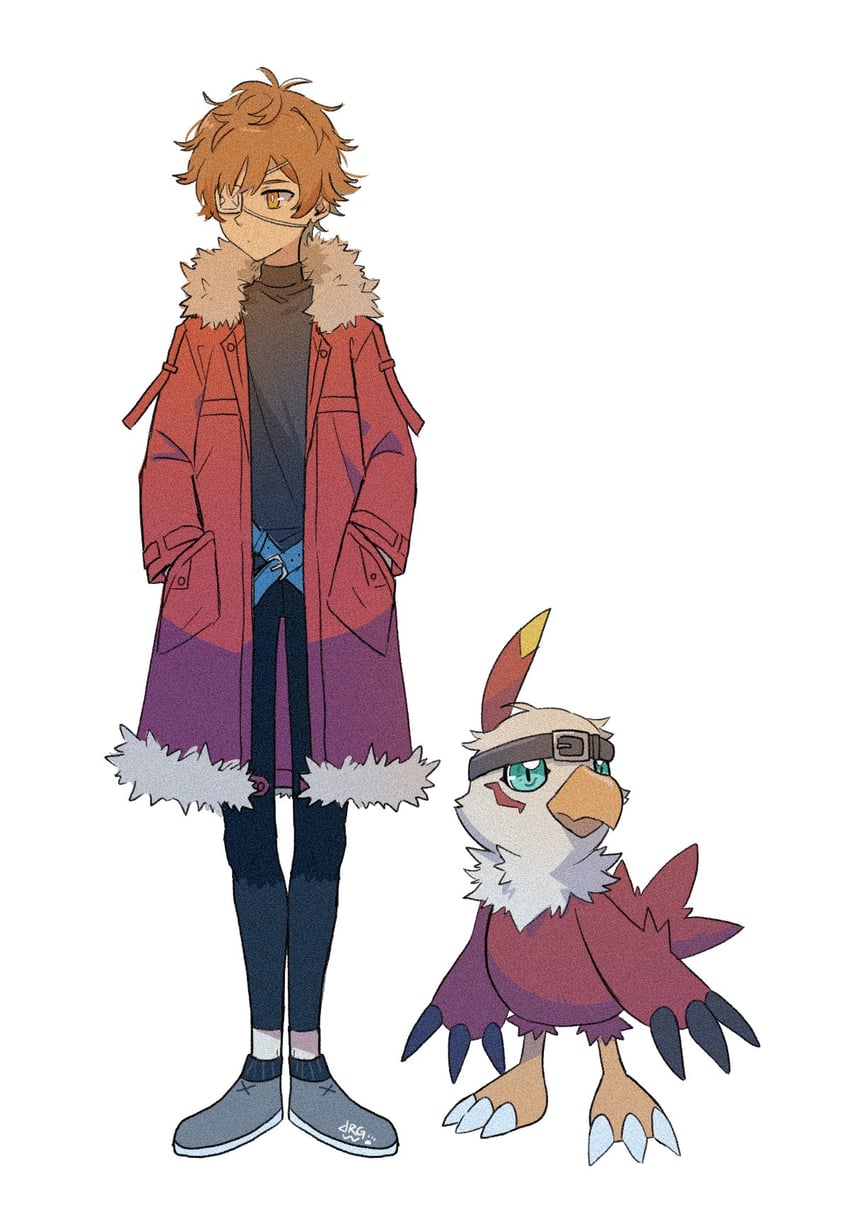 hawkmon and yukimura (original and 1 more) drawn by slayer_dramonz