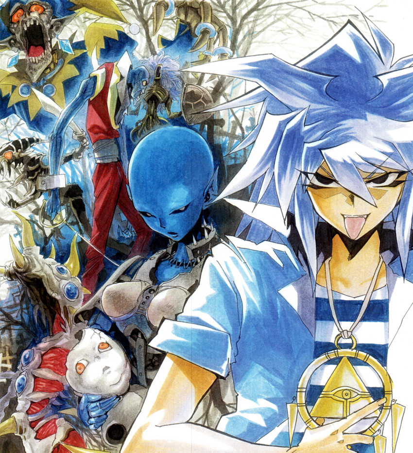 yami bakura, bakura ryou, dark necrofear, puppet master, the earl of demise, and 3 more (yu-gi-oh! and 1 more) drawn by ikuhana_niiro