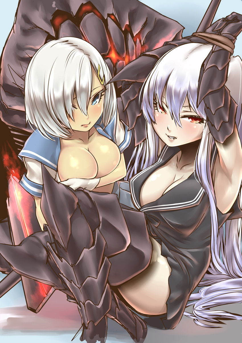 hamakaze and aircraft carrier oni (kantai collection) drawn by nukkoru