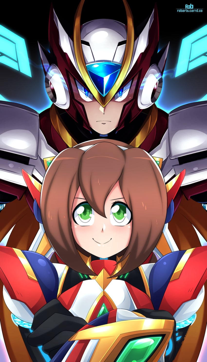 zero, iris, and dive armor iris (mega man and 2 more) drawn by axasempai