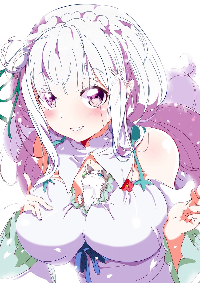 emilia and puck (re:zero kara hajimeru isekai seikatsu) drawn by aloe_(kenkou3733)
